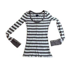 American Eagle Outfitters Taupe and White Stripe Shirt Size XS
